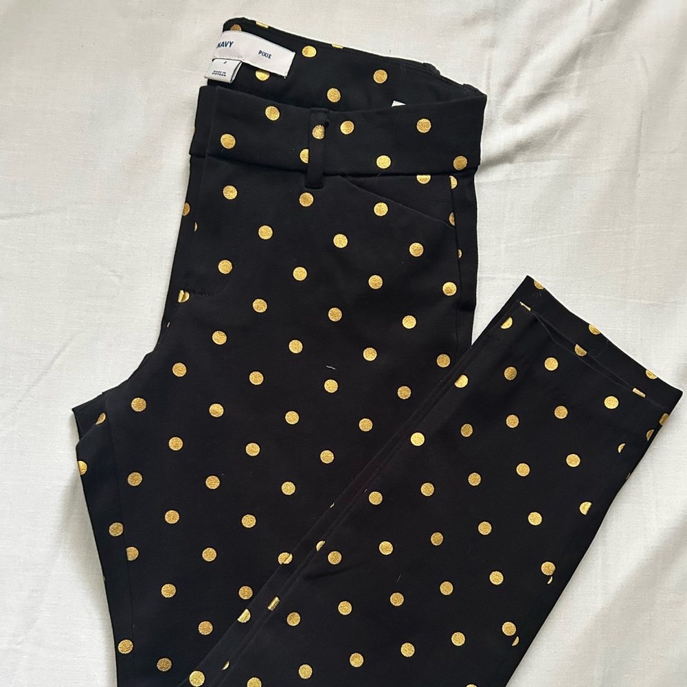 Old Navy Pixie Pants Black with Gold Dots